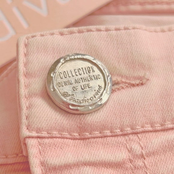 Stradivarius Jeans 5 Pocket Factory Faded Slim Skinny Salmon Pink High Waist - Picture 11 of 16